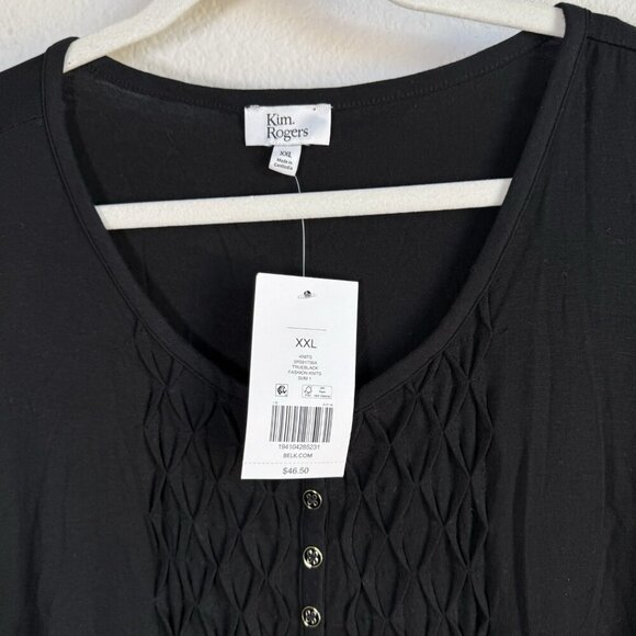 Kim Rogers Women's Black Honeycomb V-Neck Short Sleeve Flowy Top Size XXL‎ NWT - Picture 9 of 14